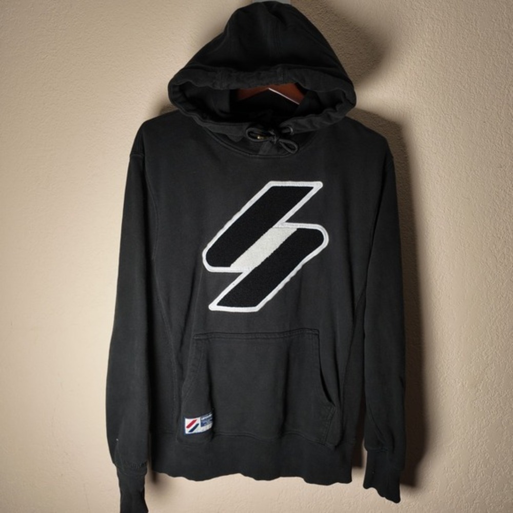 Superdry Men Code Logo Black Long Sleeve‎ Pullover Hoodie  M2011389A SIZE M